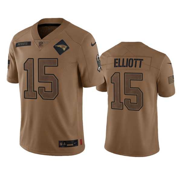 Men%27s New England Patriots #15 Ezekiel Elliott 2023 Brown Salute To Service Limited Football Stitched Jersey Dyin->new england patriots->NFL Jersey